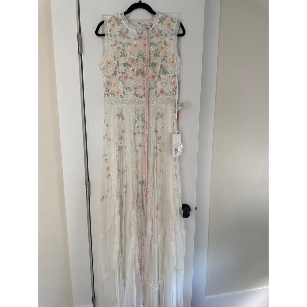 Mac Duggal NWT Size 8 Floral Embellished Tulle Gown | Ivory Beaded Evening Dress